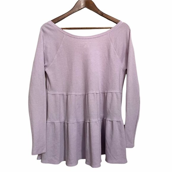 American Eagle Women's Lavender Waffle Knit Thermal Tiered Long Sleeve Top XS - Picture 5 of 5